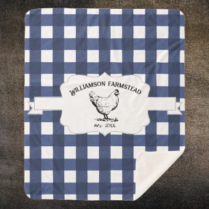 Blue Buffalo Plaid Farm Chicken Sherpa Blanket