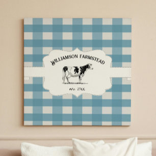 Blue Buffalo Plaid Farm Cow Canvas Print