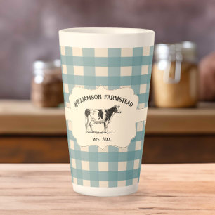Blue Buffalo Plaid Farm Cow Latte Mug