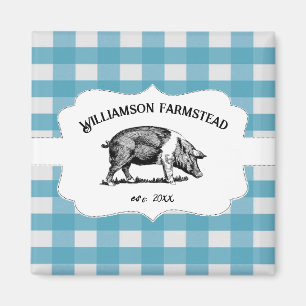 Blue Buffalo Plaid Farm Pig Magnet