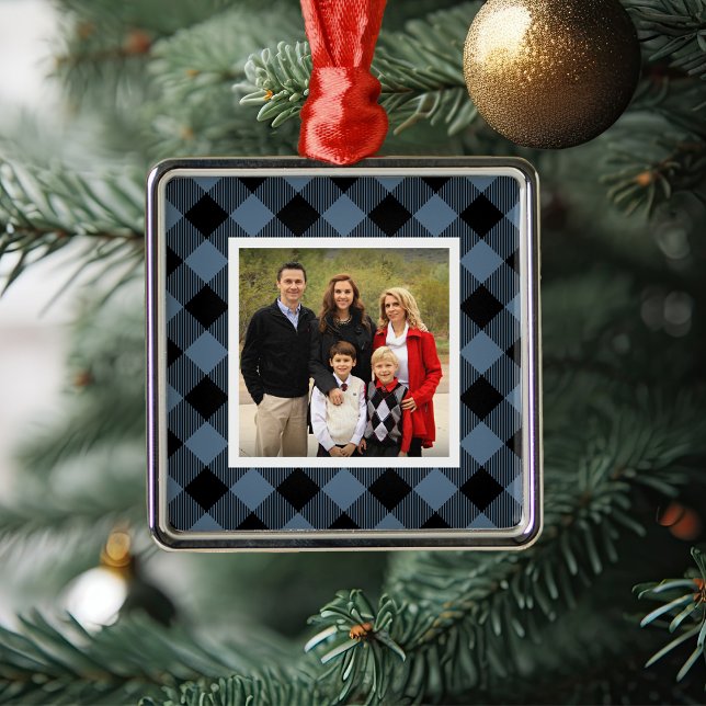 Blue Buffalo Plaid Holiday Photo Metal Tree Decoration (Creator Uploaded)