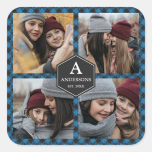 Blue Buffalo Plaid Lumberjack Family Photo Collage Square Sticker
