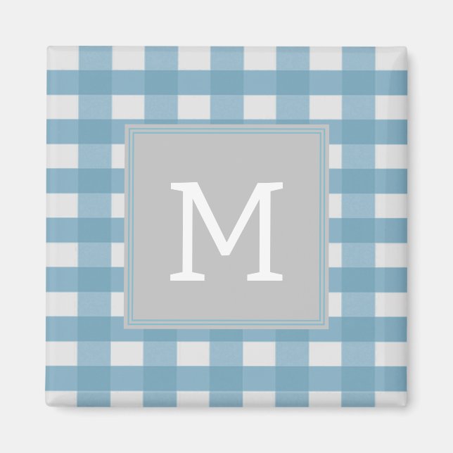 Blue Buffalo Plaid Monogram Magnet (Front)