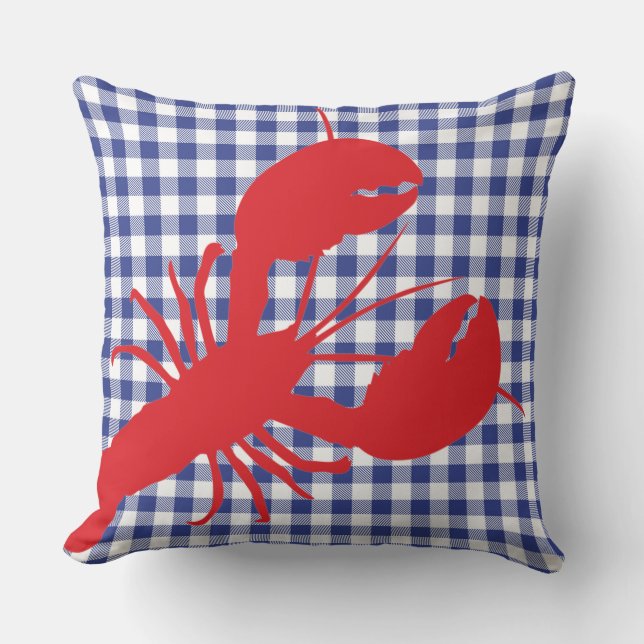 Blue Buffalo Plaid Red Lobster Family Reunion Text Cushion (Front)