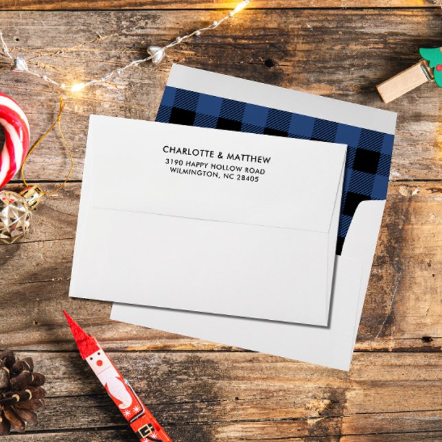 Blue Buffalo Plaid return address family name Envelope (Creator Uploaded)