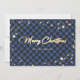 Blue Buffalo Plaid Stars Christmas Cards