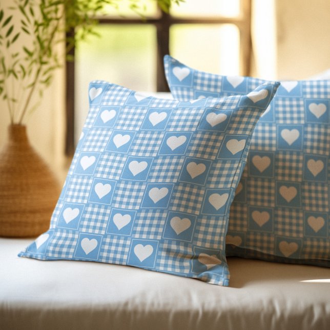 Blue Buffalo Plaid with Hearts Cushion (Creator Uploaded)