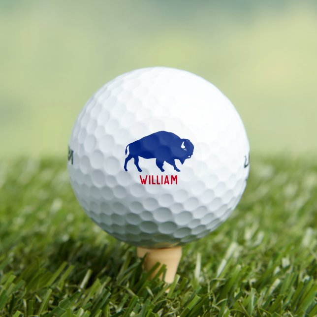 Blue Buffalo Silhouette with Personalised Name Golf Balls (Insitu Tee)