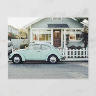 BLUE BUG vintage car & Cottage Postcards