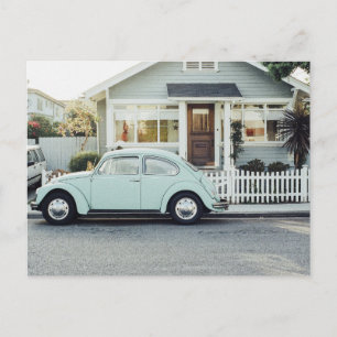 BLUE BUG vintage car & Cottage Postcards