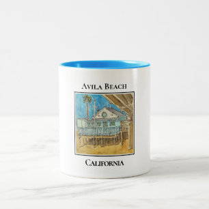 Blue Building on Stilts, Avila Beach, California Two-Tone Coffee Mug
