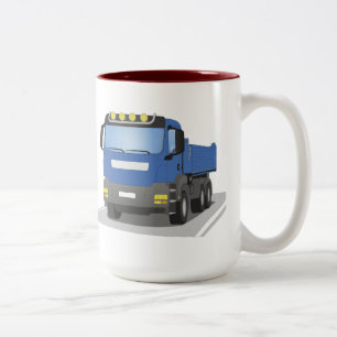 blue building sites truck Two-Tone coffee mug
