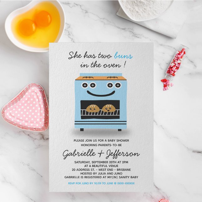 Blue Bun In The Oven Twins Baby Shower Invitation (Creator Uploaded)