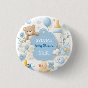Blue Bundle Joy: Baby Boy Shower 3 Cm Round Badge