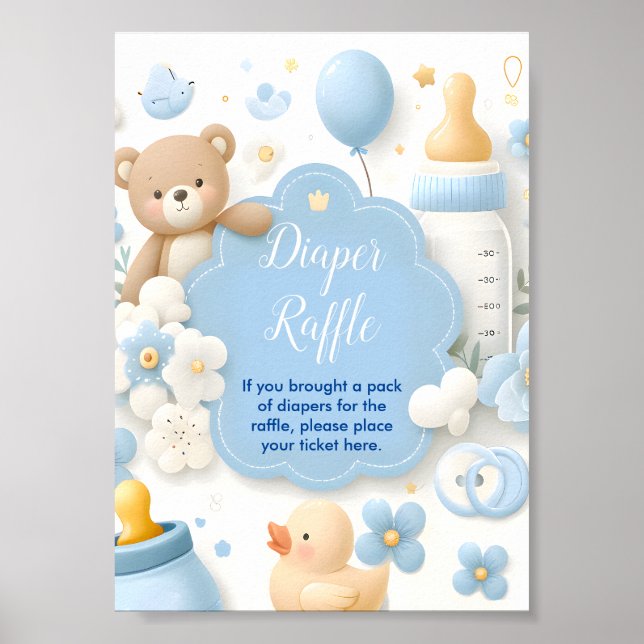Blue Bundle Joy: Baby Boy Shower Diaper Raffle  Poster (Front)