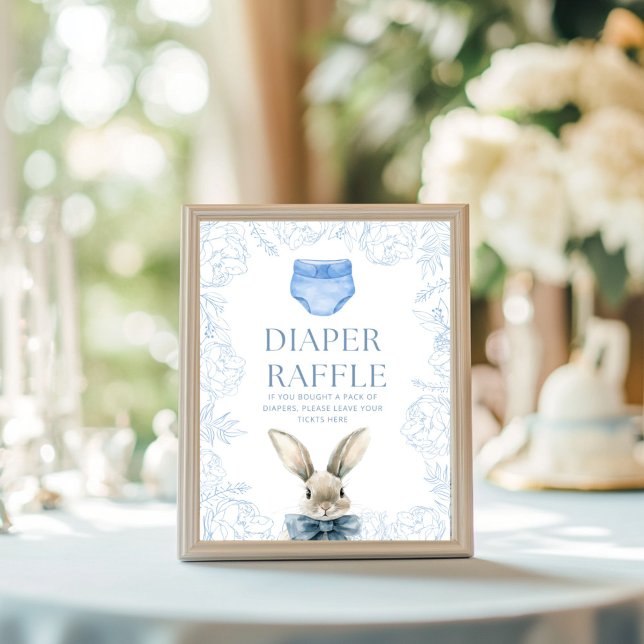 Blue Bunny Baby Shower Diaper Raffle  Poster (Blue Baby Shower Diaper Raffle Sign )