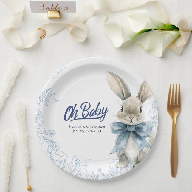 Blue Bunny Baby Shower  Paper Plate (Wedding)