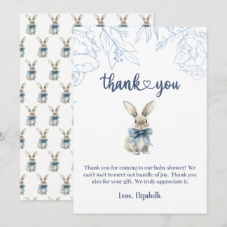 Blue Bunny Baby Shower  Thank You Card