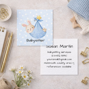 Blue Bunny Baby sling Snow Babysitter  Square Business Card