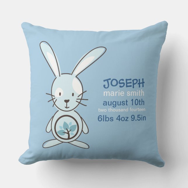 Blue Bunny Birth Announcement Cushion (Front)