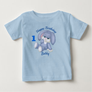 Blue Bunny Boys 1st Birthday Personalise Name Age Baby T-Shirt