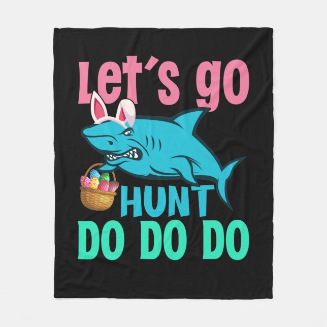 Blue Bunny Ears Shark Easter Egg Hunt Fleece Blanket (Front)