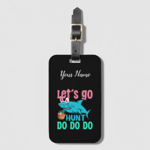 Blue Bunny Ears Shark Easter Egg Hunt Luggage Tag