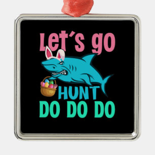 Blue Bunny Ears Shark Easter Egg Hunt Metal Tree Decoration