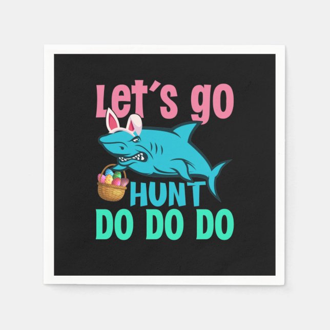 Blue Bunny Ears Shark Easter Egg Hunt Napkin (Front)