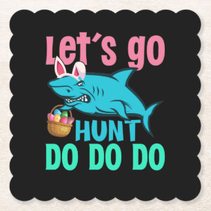 Blue Bunny Ears Shark Easter Egg Hunt Paper Coaster