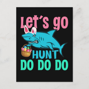 Blue Bunny Ears Shark Easter Egg Hunt Postcard