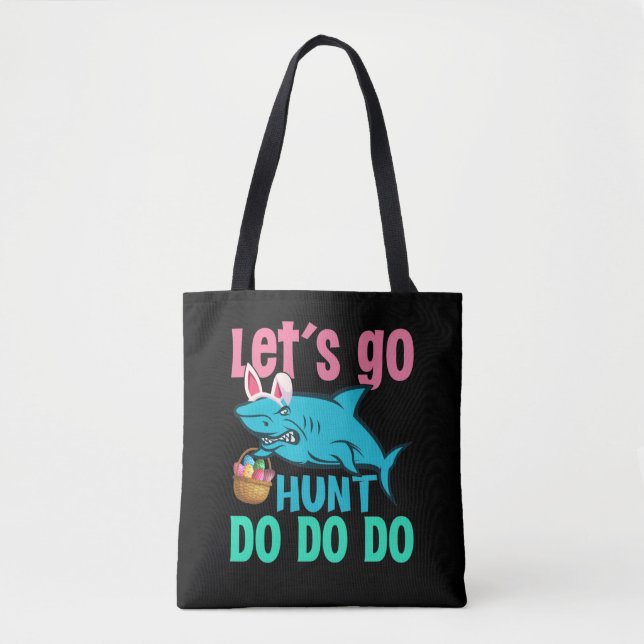 Blue Bunny Ears Shark Easter Egg Hunt Tote Bag (Front)