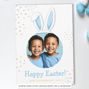Blue Bunny Ears With Sprinkles Easter Photo Card