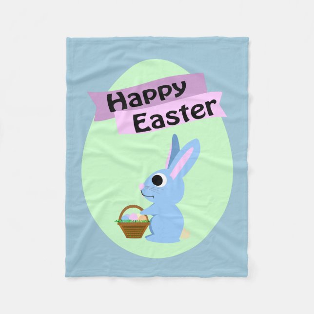 Blue Bunny Happy Easter Fleece Blanket (Front)