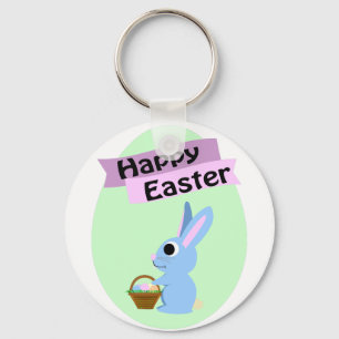 Blue Bunny Happy Easter Key Ring