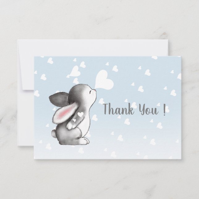 Blue bunny heart confetti flat thank you card (Front)