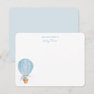Blue Bunny in Hot Air Balloon Baby boy Thank You Card