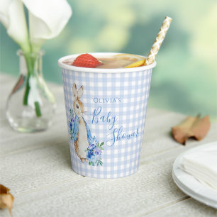 Blue Bunny Peter Plaid Personalised Baby Shower Paper Cups
