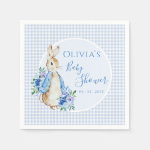 Blue Bunny Peter Watercolor Baby Shower Napkin
