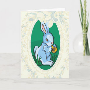 Blue Bunny Playing A Trumpet Easter Card
