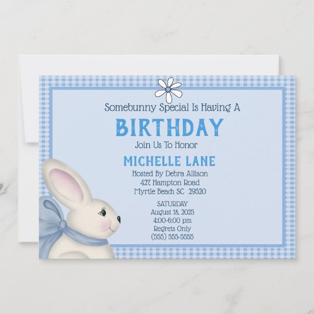 Blue Bunny Rabbit Birthday Party Invitation (Front)