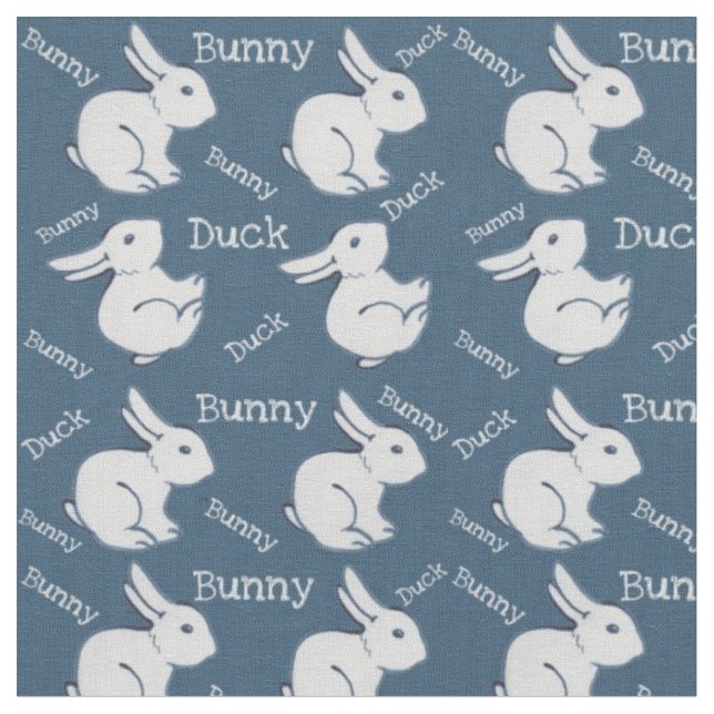 Blue Bunny Rabbit Duck Illusion Child's Nursery Fabric (Close Up)