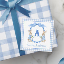Blue Bunny Rabbit Gingham Monogram Crest