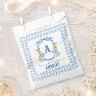 Blue Bunny Rabbit Gingham Monogram Crest Favour Bags
