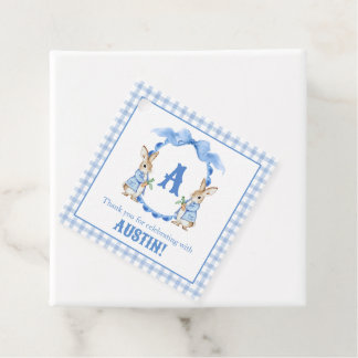Blue Bunny Rabbit Gingham Monogram Crest Favour Tags