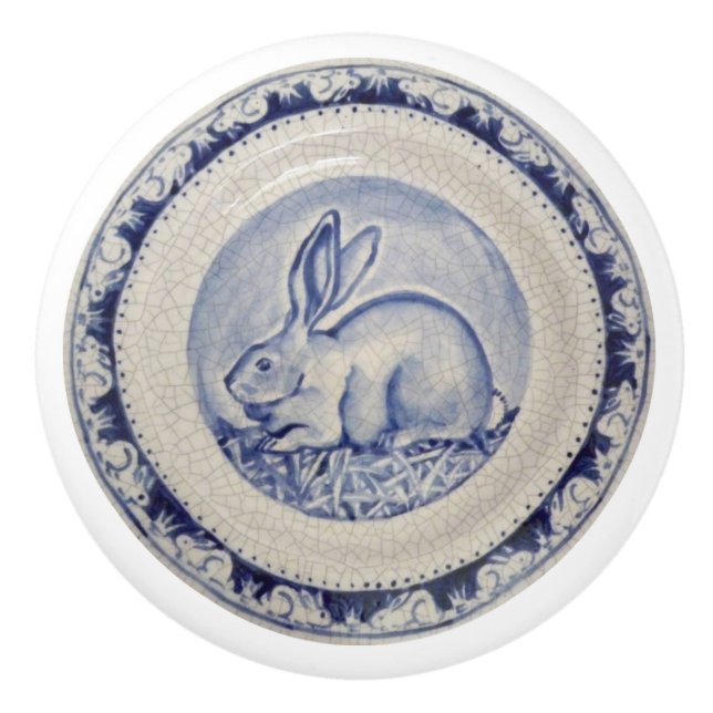 Blue Bunny Rabbit Plate Delft Dedham Ceramic Pull (Front)