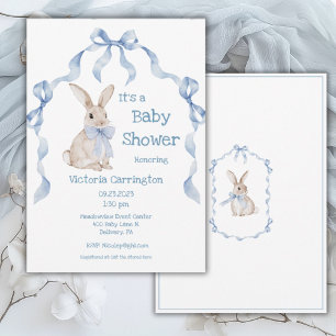 Blue Bunny Rabbit Ribbon Boy Baby Invitation