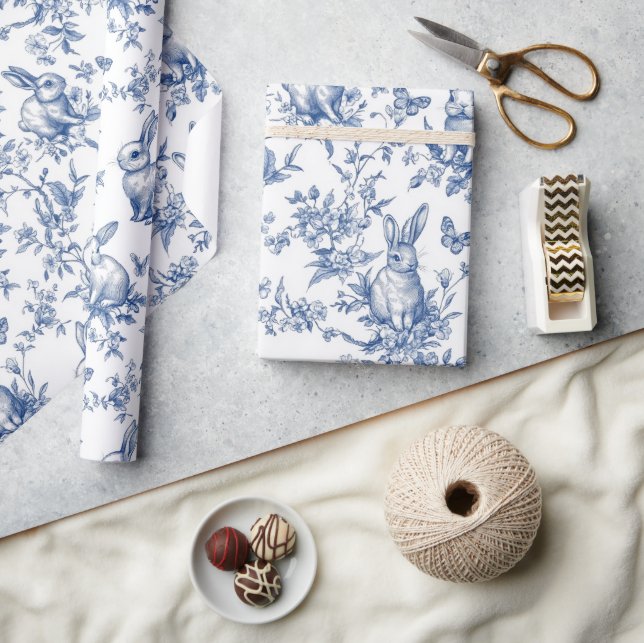 Blue Bunny Rabbit Vintage Baby Shower Wrapping Paper (Crafts)