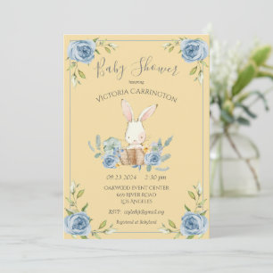 Blue Bunny Rabbit Yellow Boy Baby Shower Invitation