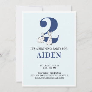 Blue Bunny Second Birthday Invitation